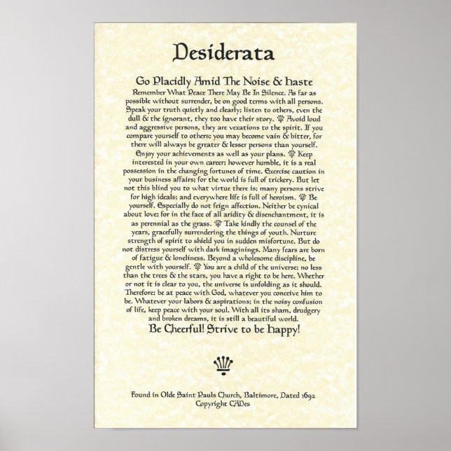 DESIDERATA Poster-Ehrmann-11x17-Church Parchment Poster (Front)