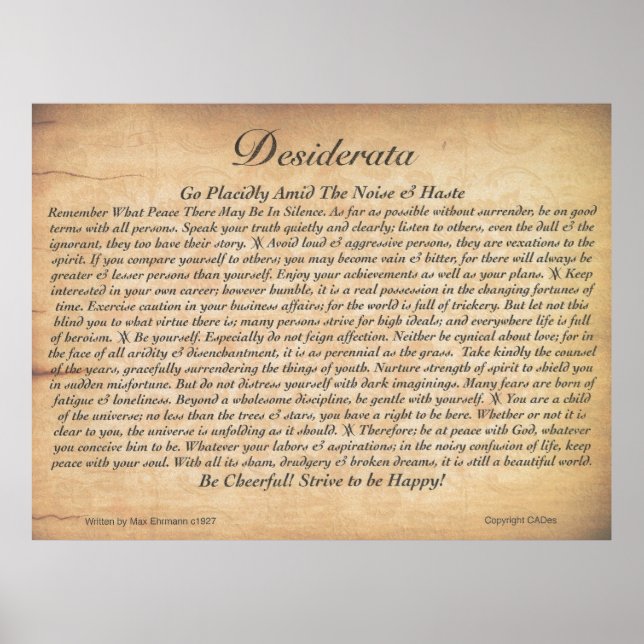 DESIDERATA Poster-Max Ehrmann-Embossed Wood Plank Poster (Front)