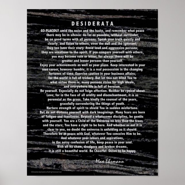 Desiderata Silver Etched on Black Marble Poster (Front)