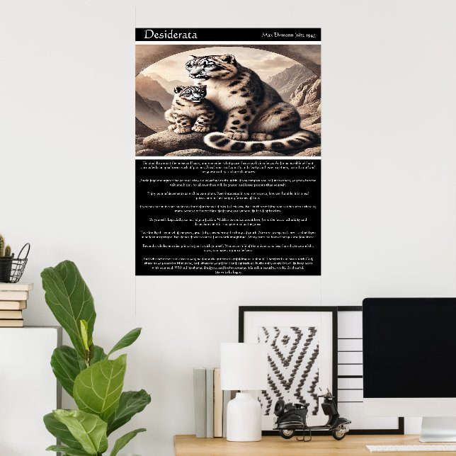 Desiderata: Snow Leopard and Cub Serenity Poster (Home Office)