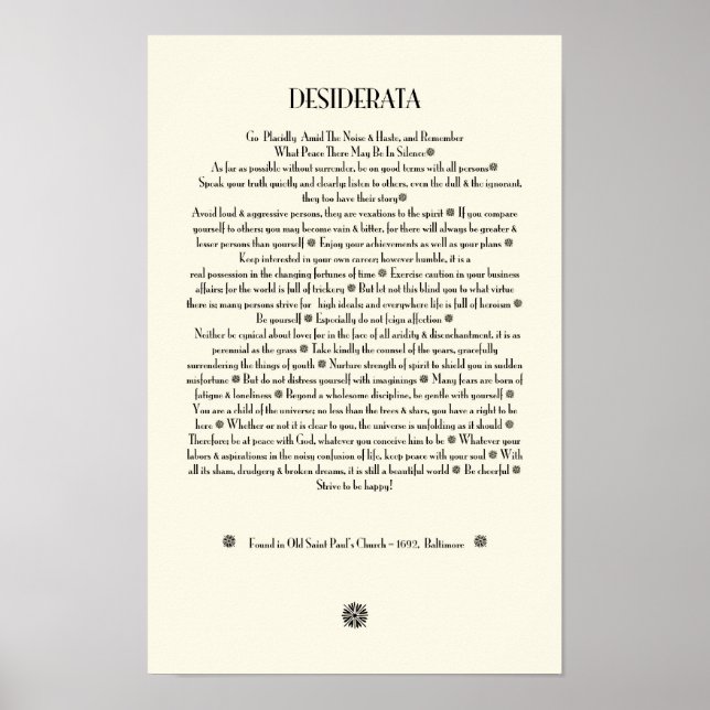 DESIDERATA Sunburst on Parchment Poster (Front)