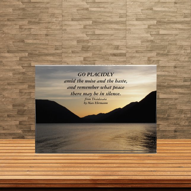 Desiderata Verse Lake Sunset Landscape Photo Block (In Situ)