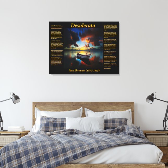 Desiderata with Lone Boat and Ocean Canvas Print (Insitu(Bedroom))