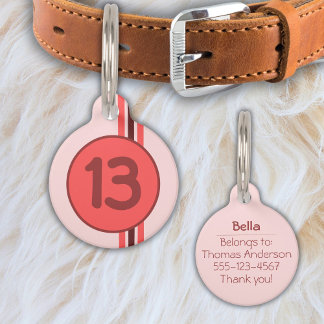Design 13 in red on coral red with stripes pet tag