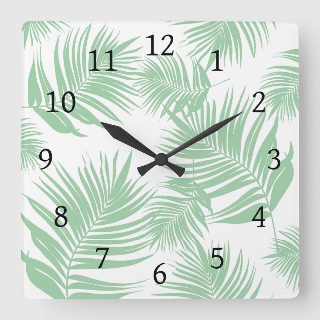 Design 165 Green palm leaves Square Wall Clock (Front)