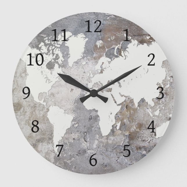 Design 220 Grey World Map Large Clock (Front)