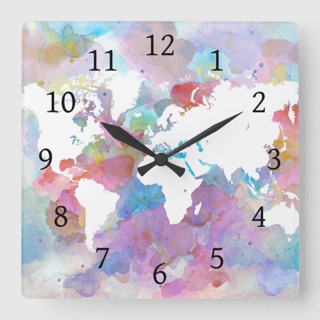 Design 48 World Map Square Wall Clock (Front)