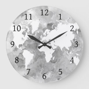 design 49 Gray World Map Large Clock