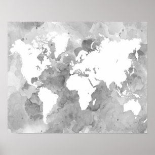 design 49 Gray World Map Poster