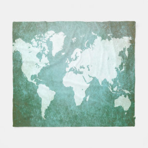 Design 55 Green World Map Fleece Blanket