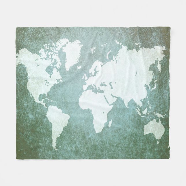 Design 55 Green World Map Fleece Blanket (Front (Horizontal))