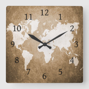Design 56 World Map Square Wall Clock