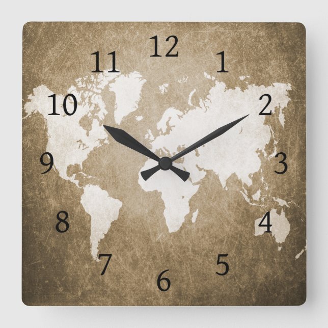 Design 56 World Map Square Wall Clock (Front)