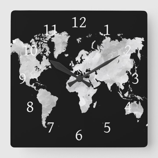 Design 70 world map square wall clock (Front)