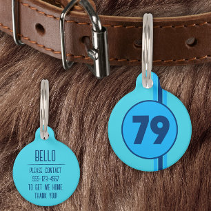 Design 79 in blue on turquoise with stripes pet tag