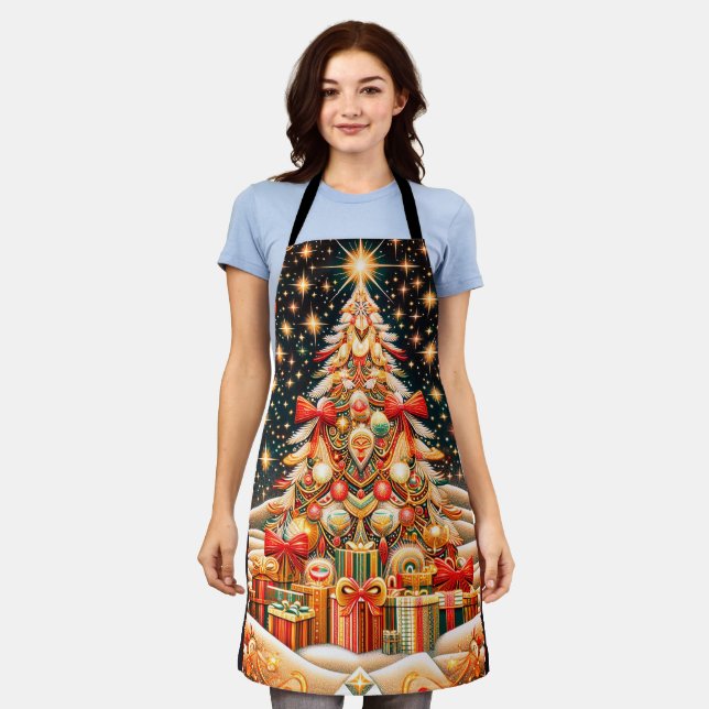 Design A Bright Merry Christmas Tree Cooks Apron (Worn)