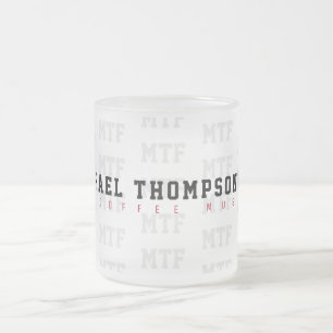 design a cool monogrammed, name + initials, frosted glass coffee mug