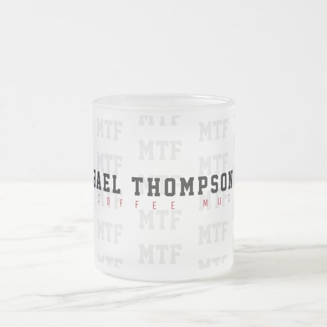 design a cool monogrammed, name + initials, frosted glass coffee mug (Center)