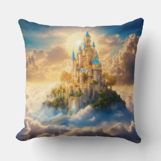 Design a dreamlike scene of a castle on a cloud  cushion