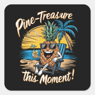 Design featuring a pineapple in a beach square sticker