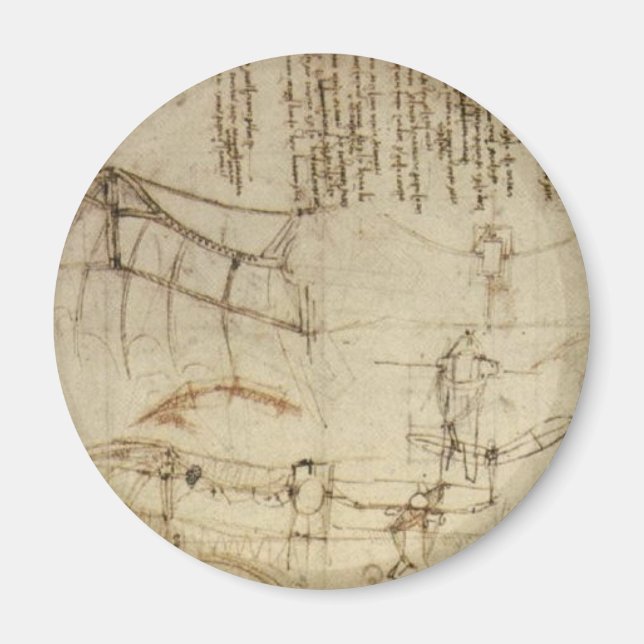 Design for a Flying Machine by Leonardo Da Vinci Magnet (Front)
