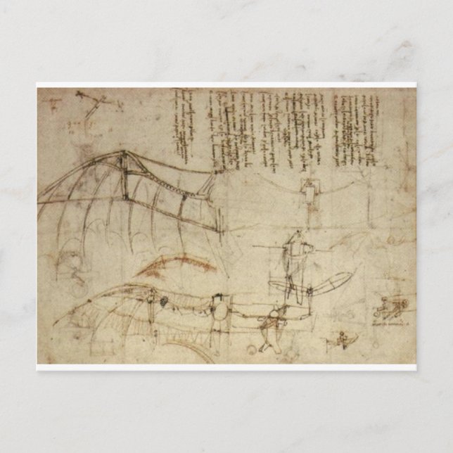 Design for a Flying Machine by Leonardo Da Vinci Postcard (Front)
