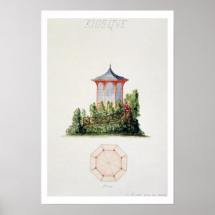 Design for a pavilion in simplified oriental style poster