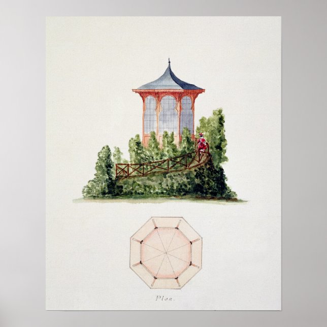 Design for a pavilion in simplified oriental style poster (Front)