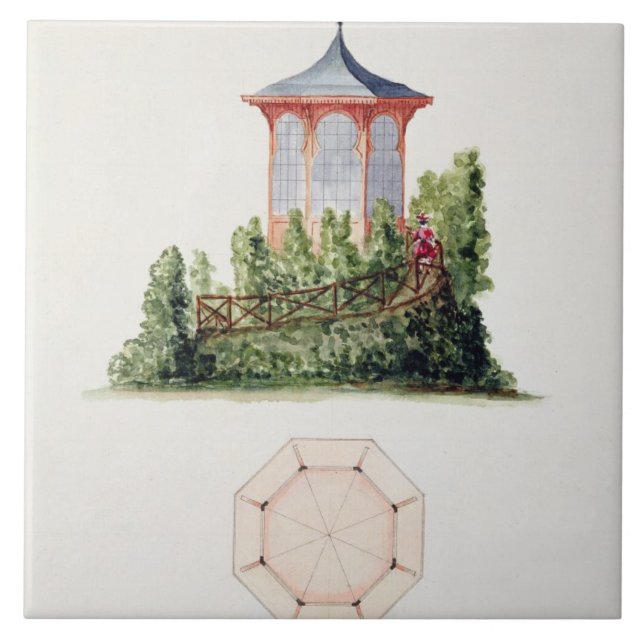 Design for a pavilion in simplified oriental style tile (Front)