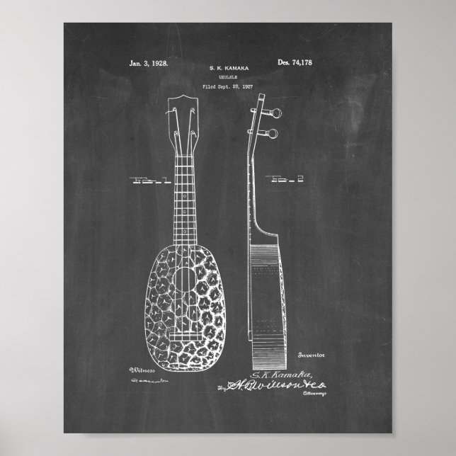 Design For A Ukulele Patent - Chalkboard Poster (Front)
