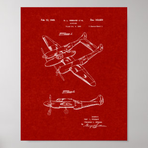 Design For An Aeroplane Patent - Burgundy Red Poster