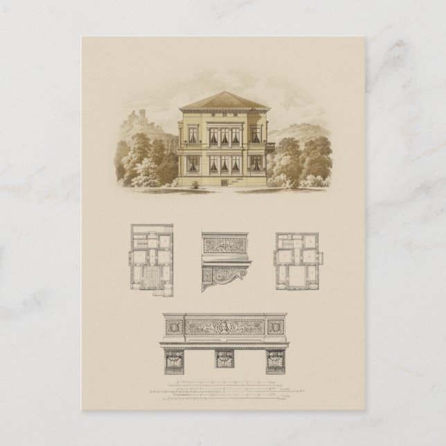 Design for an Estate with Interior Plans Postcard (Front)