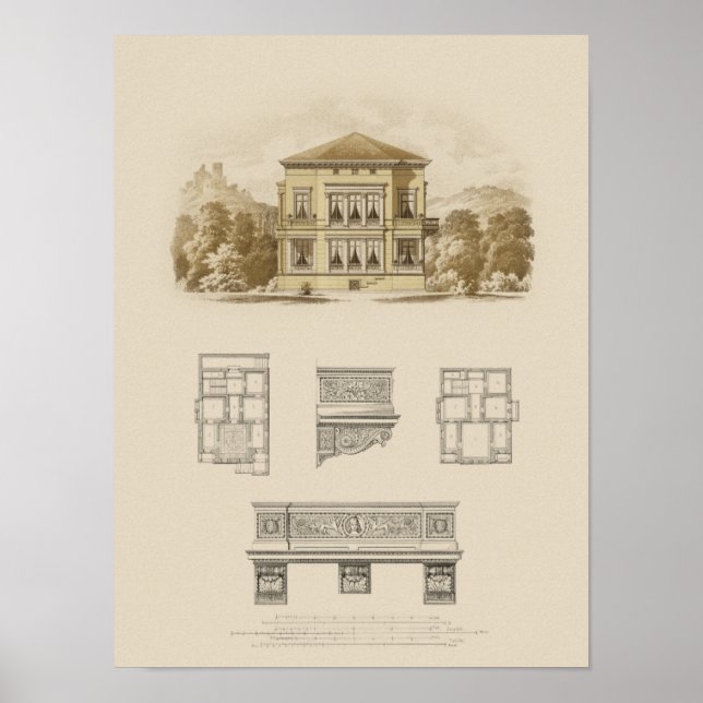Design for an Estate with Interior Plans Poster (Front)