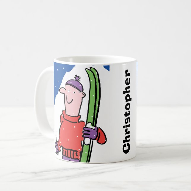 Design for the Skier to Personalise Coffee Mug (Front Left)