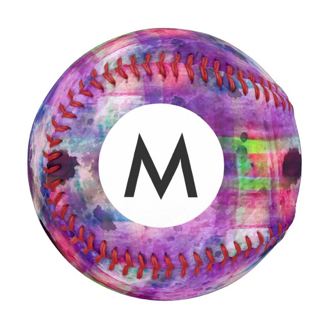 Design green, purple texture watercolor baseball (Front Left)