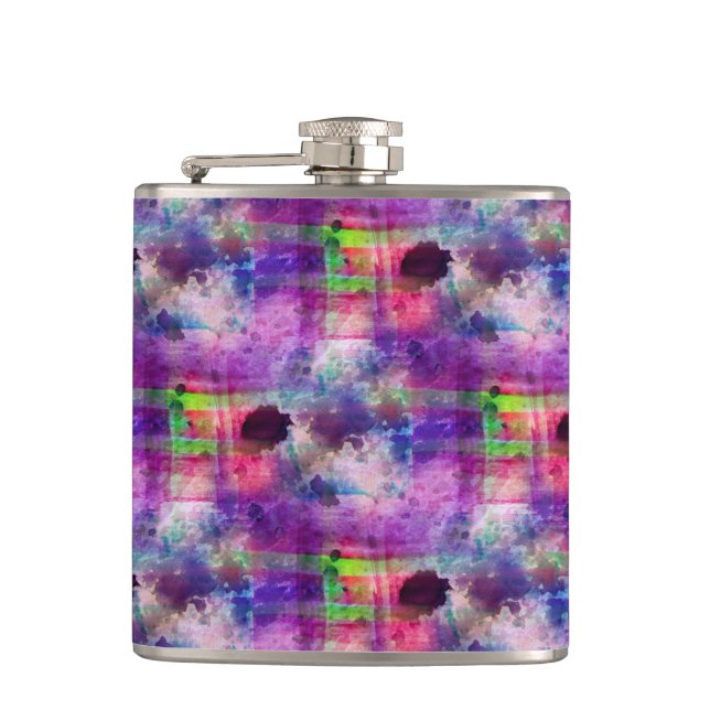 Design green, purple texture watercolor hip flask (Front)