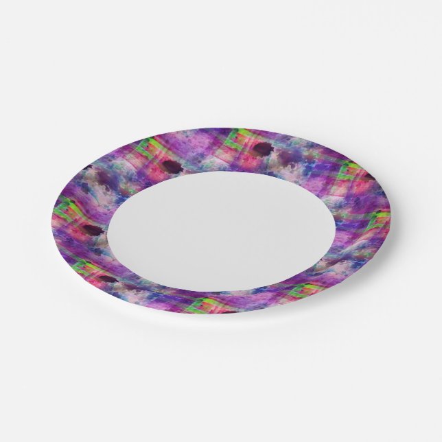 Design green, purple texture watercolor paper plate (Angled)