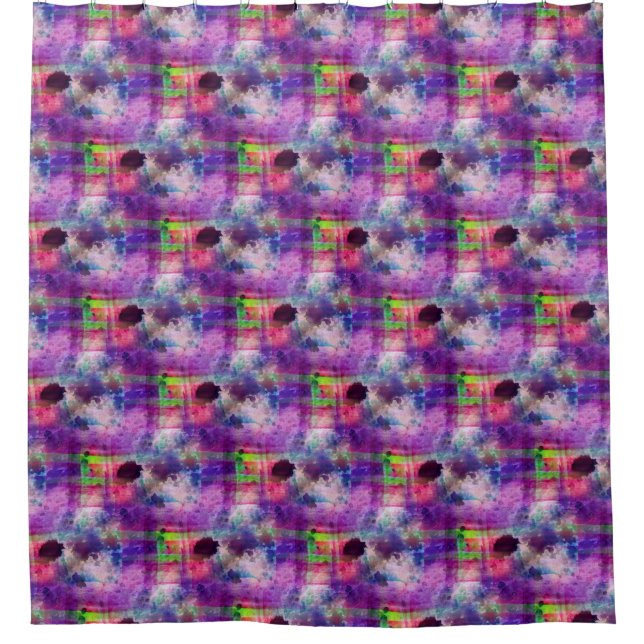 Design green, purple texture watercolor shower curtain (Front)