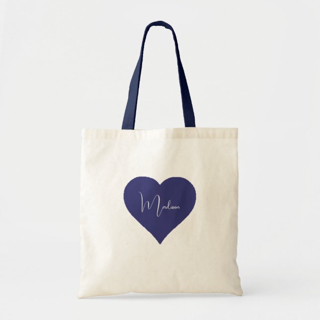 Design Name custom dark blue heart simple gift Tote Bag (Front)
