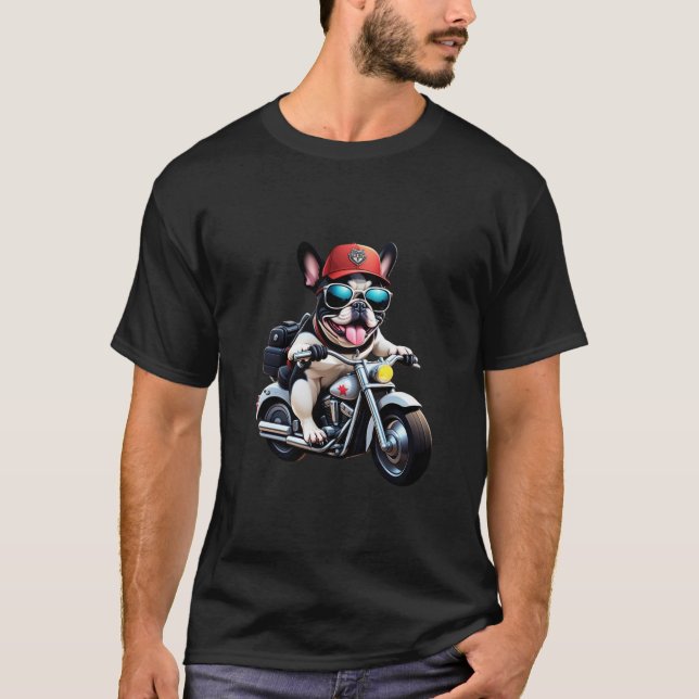 Design of a dog riding a motorcycle T-Shirt (Front)