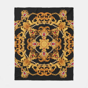 Design of silk scarf with ruby gem stones and gold fleece blanket