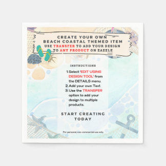 Design Own Beach Coastal Nautical Partyware Napkin