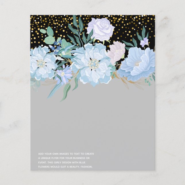 Design Own Blue Floral Event Business Stationery Flyer (Front)