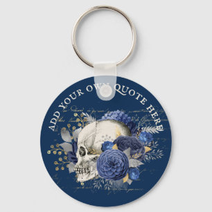 Design Own Gothic Skull Blue Roses Goth Death Key Ring