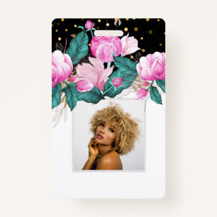 Design Own Pink Floral Event Business Stationery ID Badge