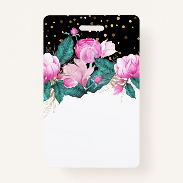 Design Own Pink Floral Event Business Stationery ID Badge (Front)