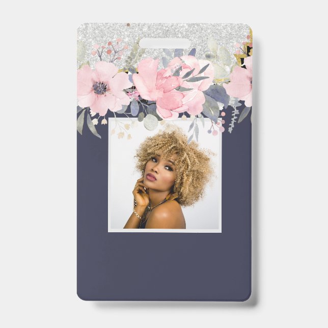 Design Own Pretty Girly Pink Floral Stationery ID Badge (Front)