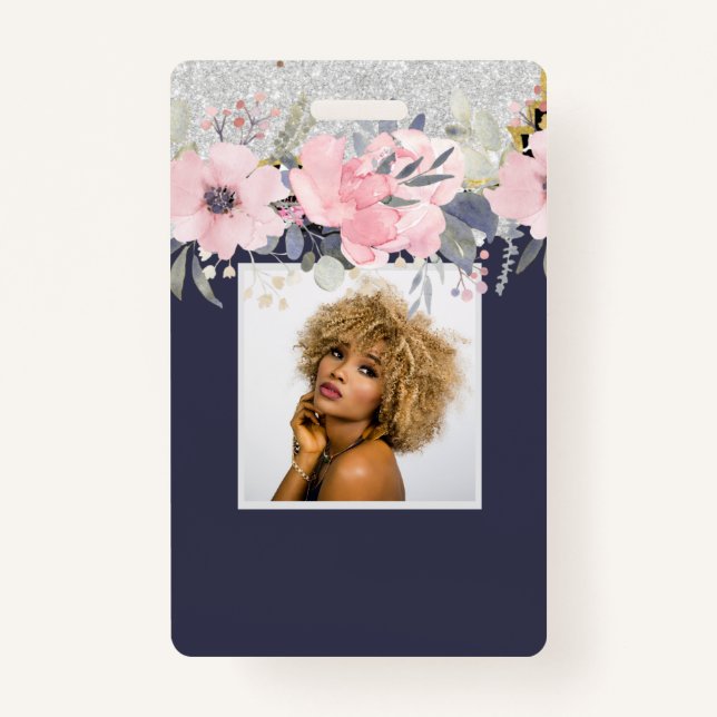 Design Own Pretty Girly Pink Floral Stationery ID Badge (Front)