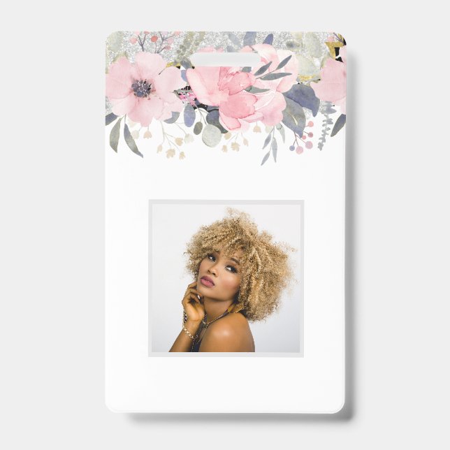 Design Own Pretty Girly Pink Floral Stationery ID Badge (Front)