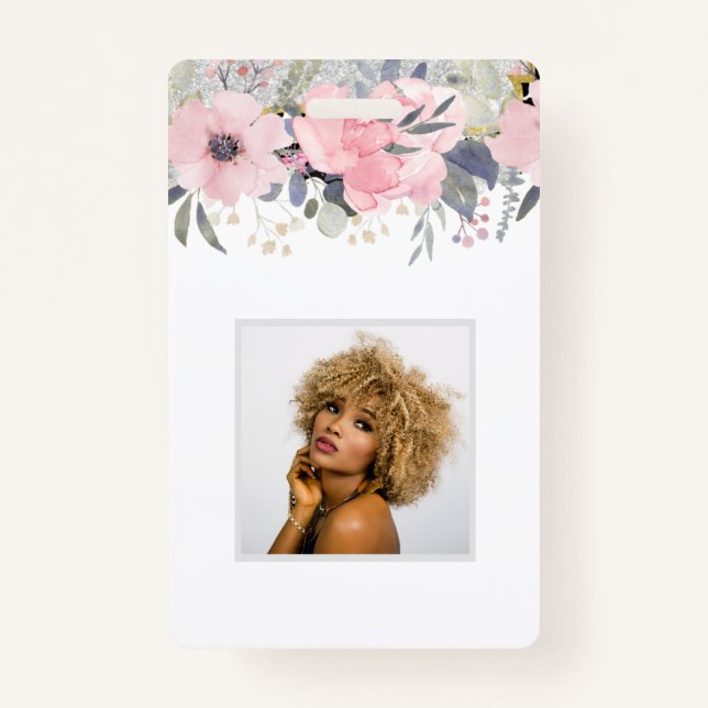 Design Own Pretty Girly Pink Floral Stationery ID Badge (Front)